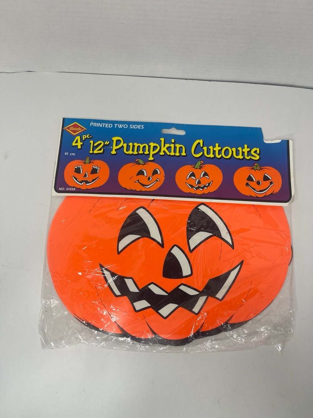 Beistle 1990 Pumpkin Cutouts 4 Pack 12 Inch Vintage Halloween Decor Sealed